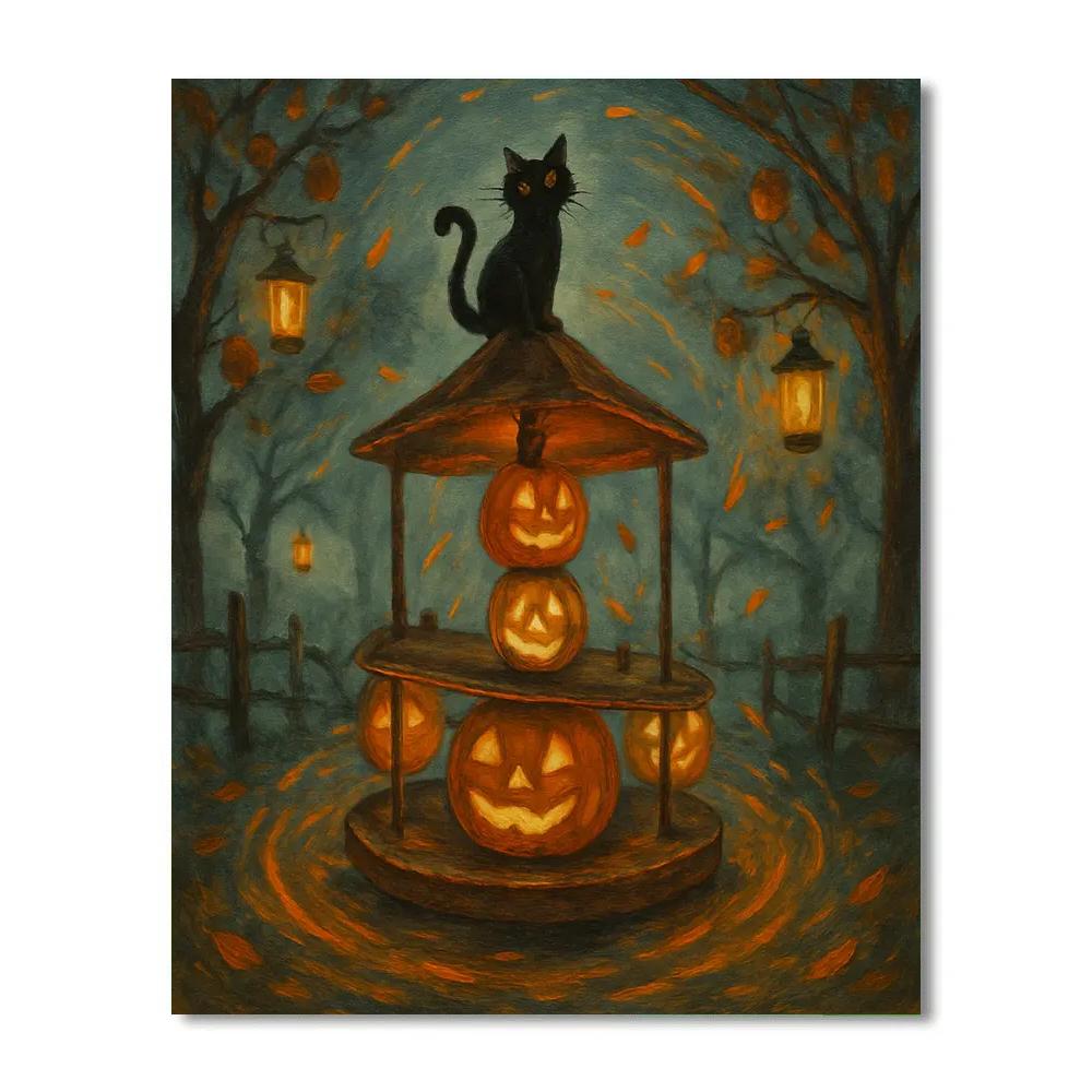 Jack O Lantern Carousel In The Orchard Mist paint by number