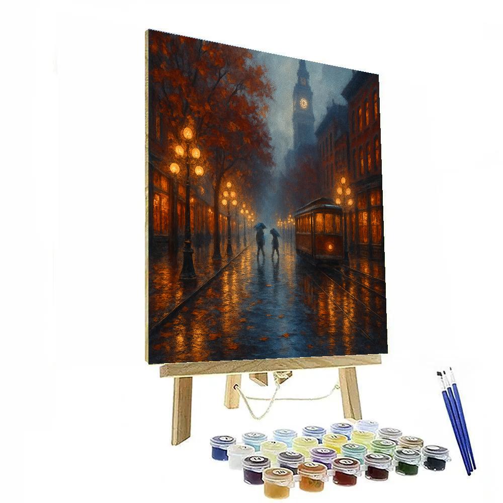 Autumn Rain Reflections On The Clock Tower Avenue painting number kit