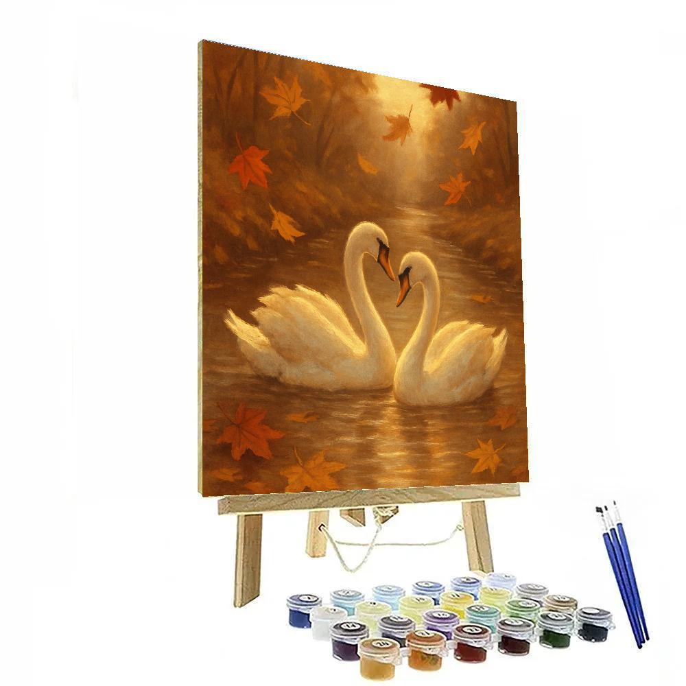 Autumn Creek Swans Under Amber Maples Numbered painting kits