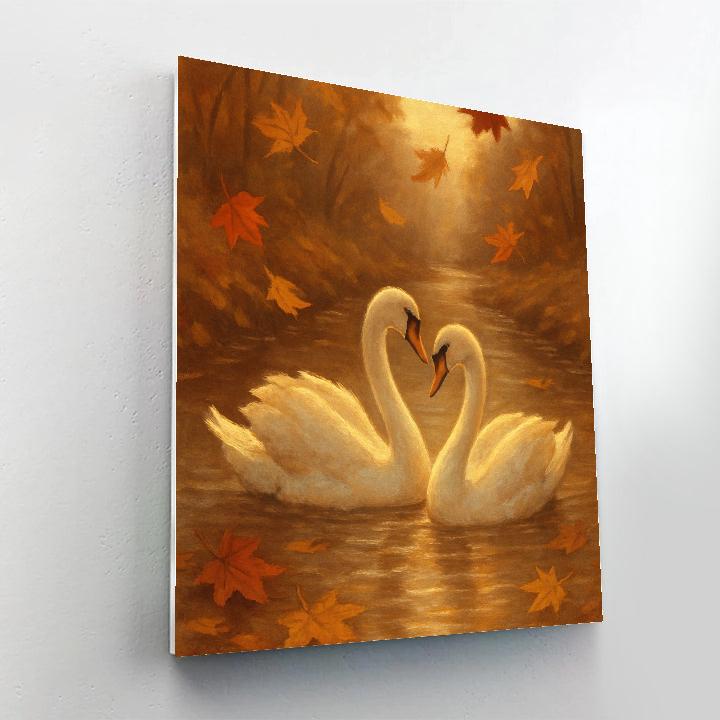 Autumn Creek Swans Under Amber Maples Numbered painting kits