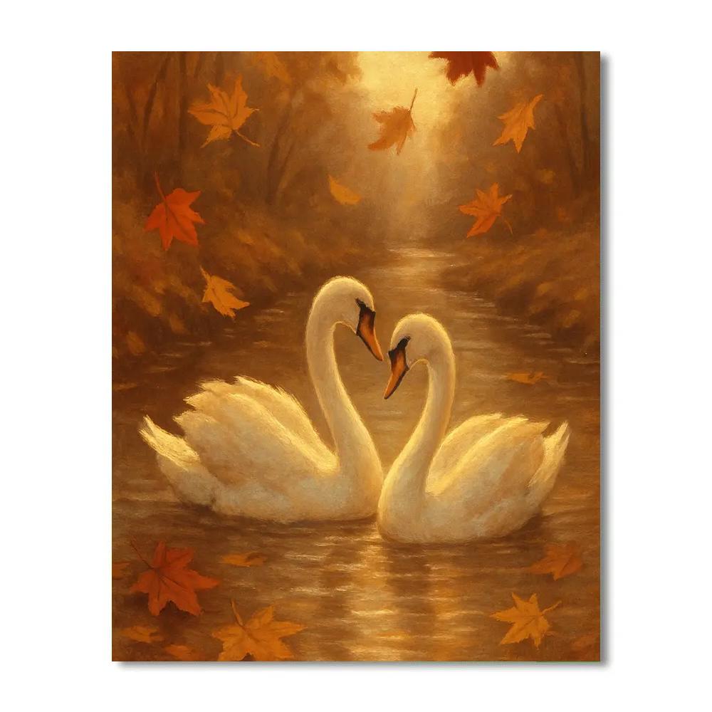 Autumn Creek Swans Under Amber Maples Numbered painting kits