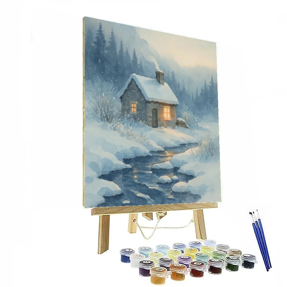 Cottage Hearth Glow Beside The Winter Stream Painting by numbers kit