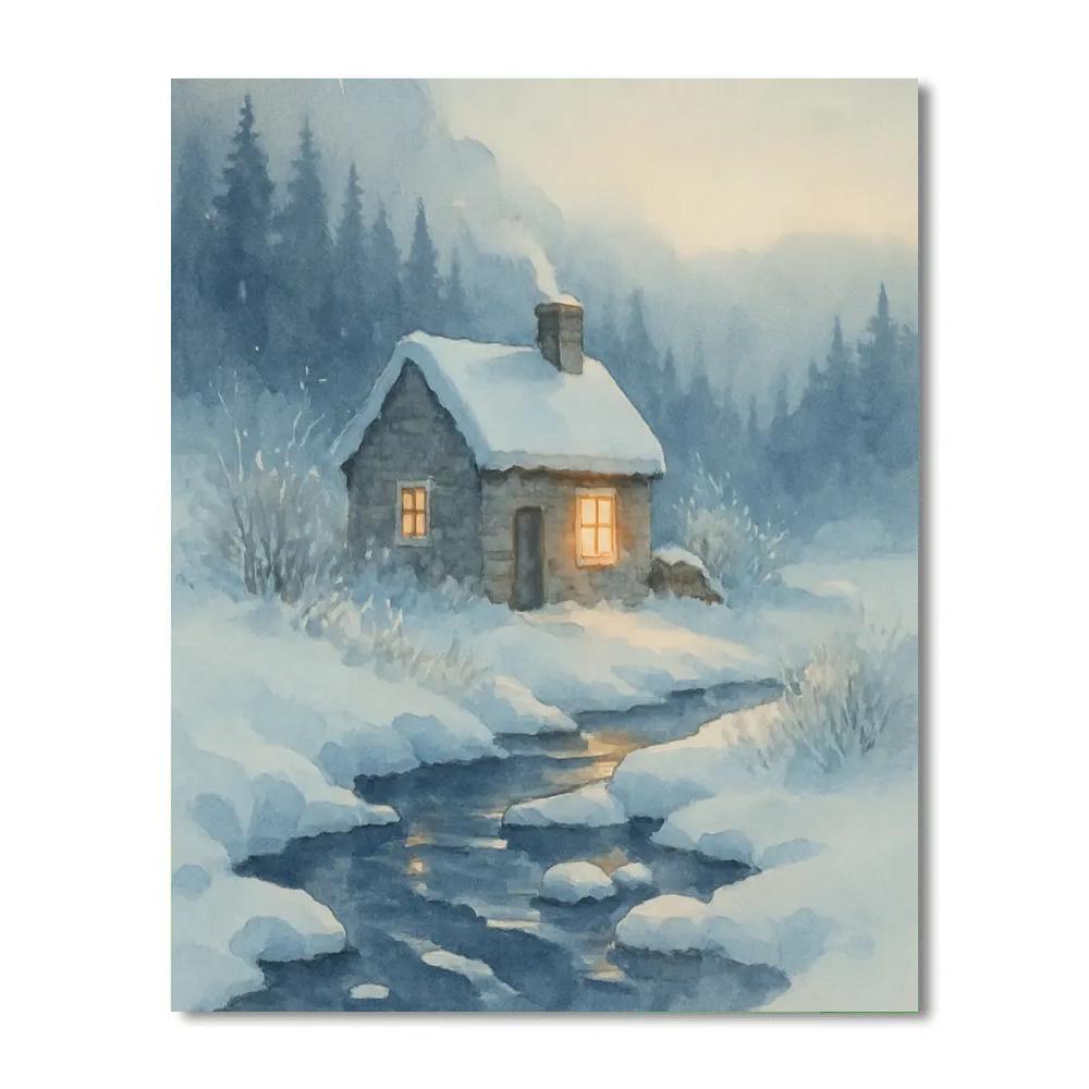 Cottage Hearth Glow Beside The Winter Stream Painting by numbers kit