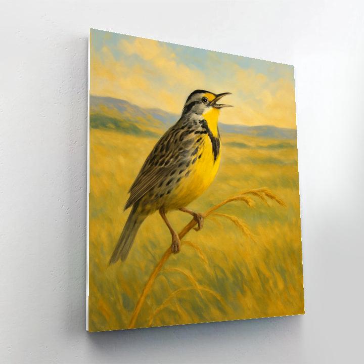 Meadow Lark Pause In Sunlit Prairie Grasses paint by number
