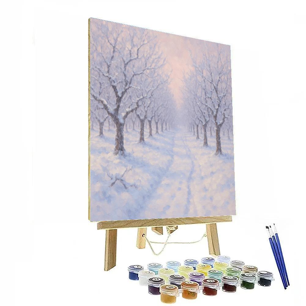 Snowy Orchard Path In A Pink Winter Haze Number painting