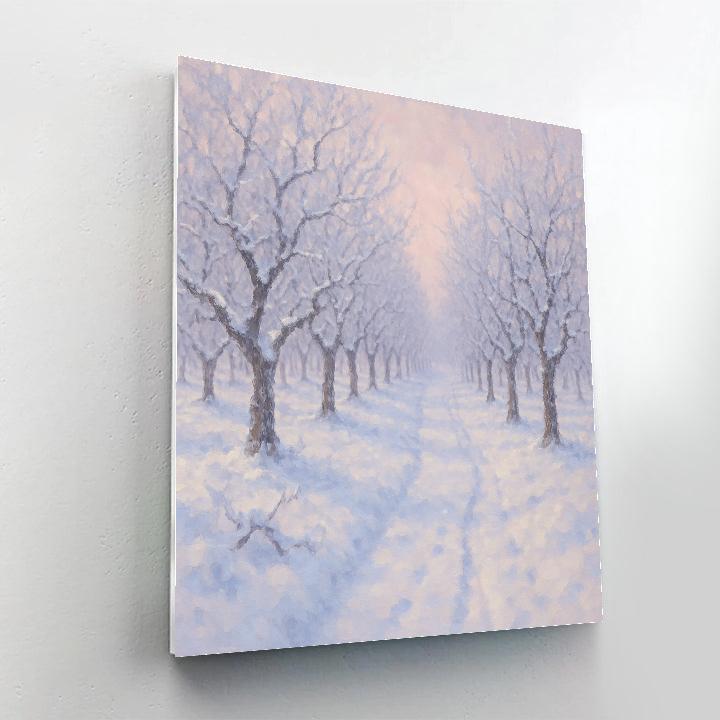 Snowy Orchard Path In A Pink Winter Haze Number painting