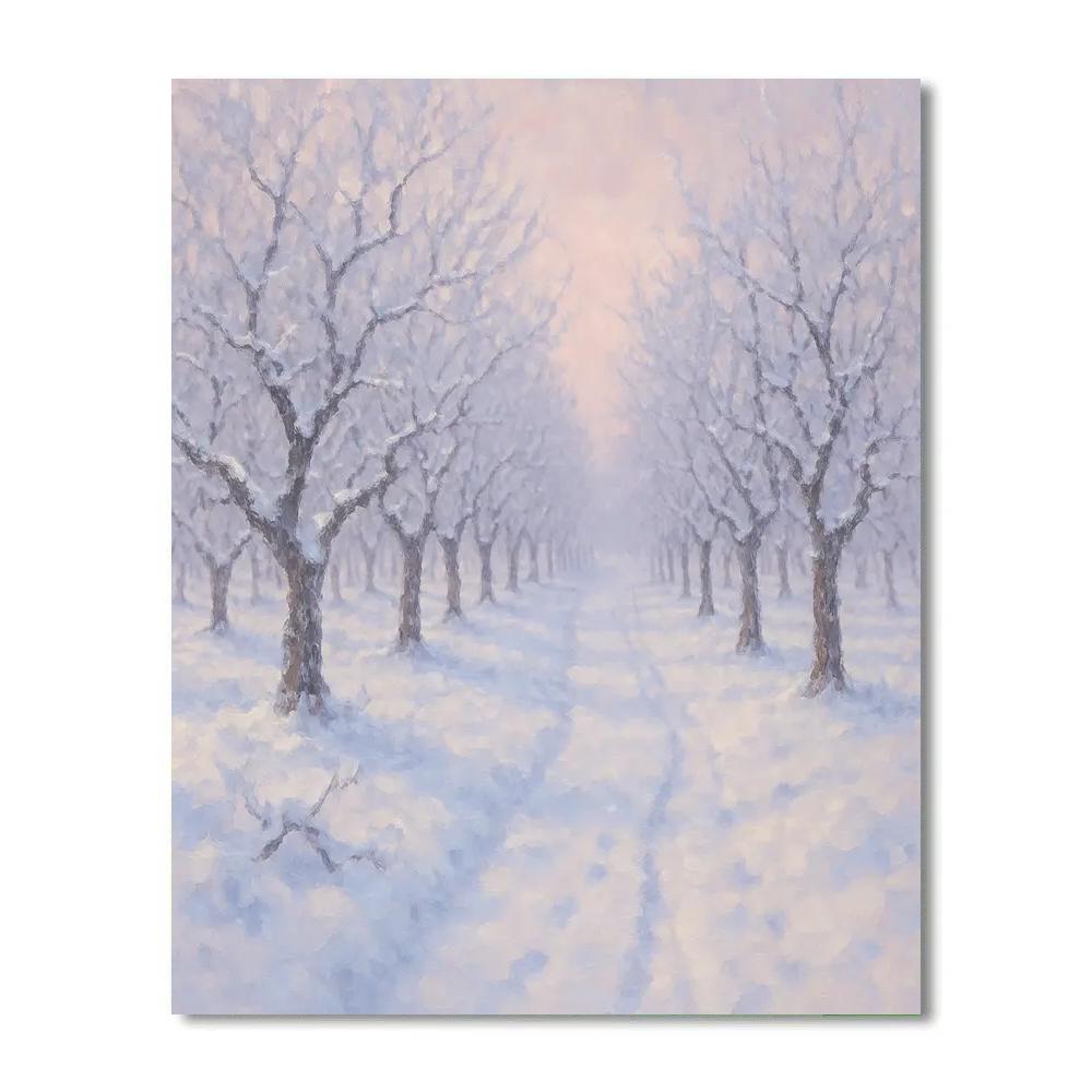 Snowy Orchard Path In A Pink Winter Haze Number painting