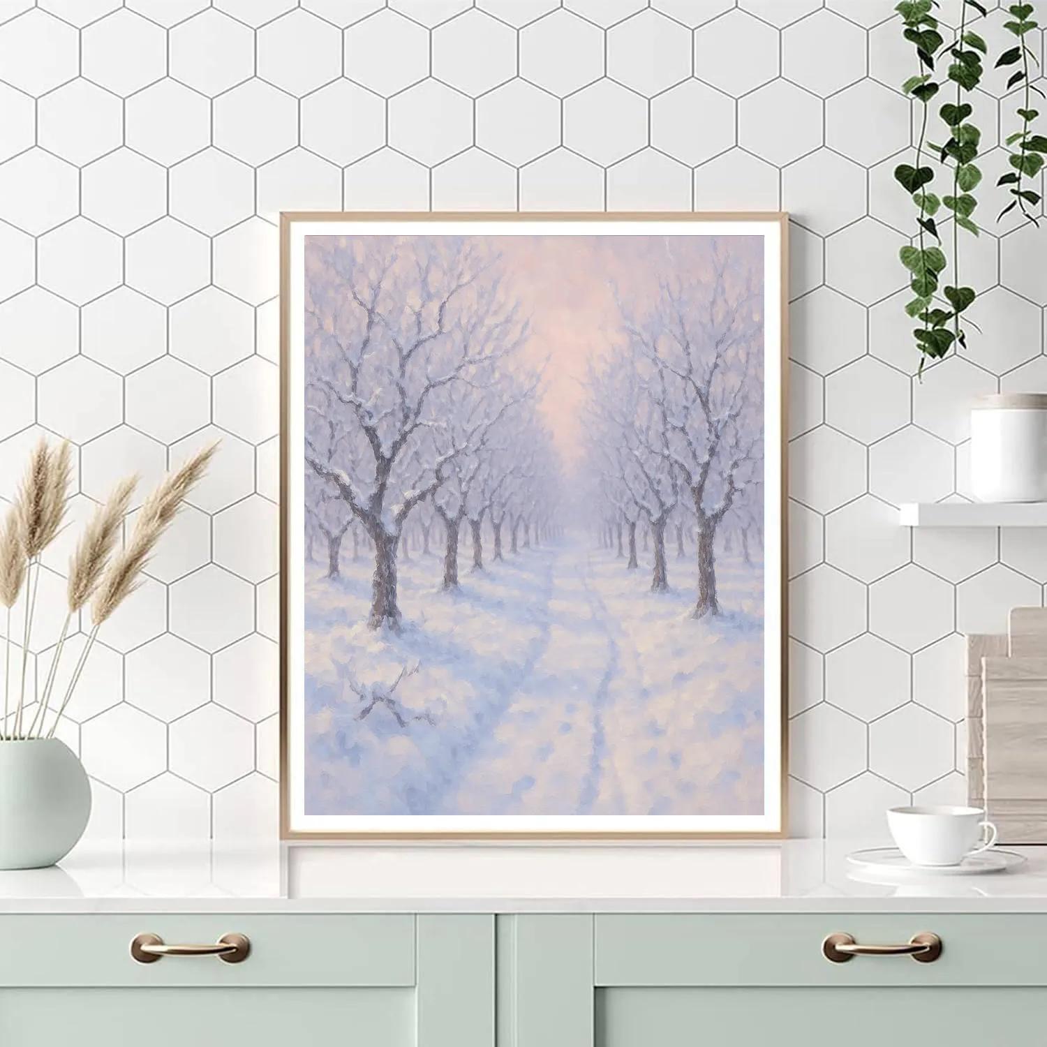 Snowy Orchard Path In A Pink Winter Haze Number painting