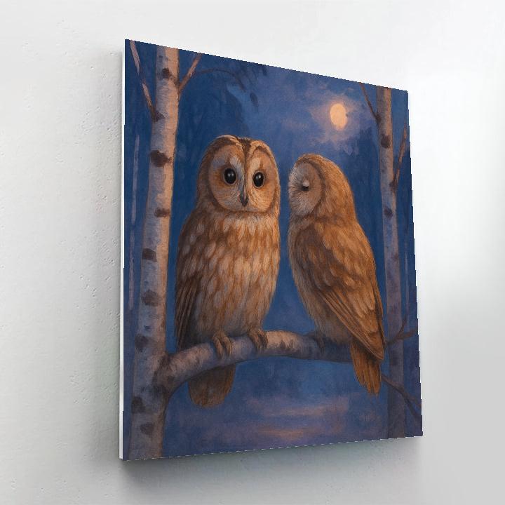 Moonlit Owls In The Silver Birch Clearing Painting by numbers kit