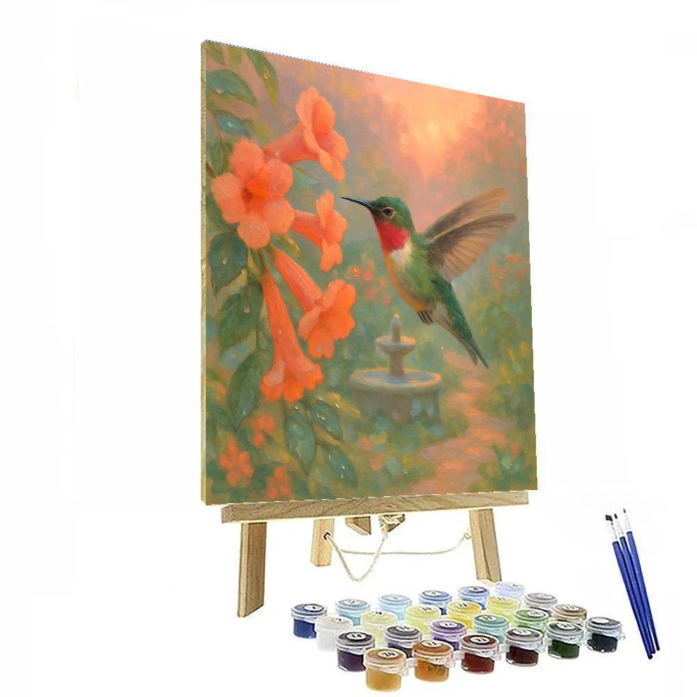 Hummingbird Tea Garden At Dawn Bloom paint by color