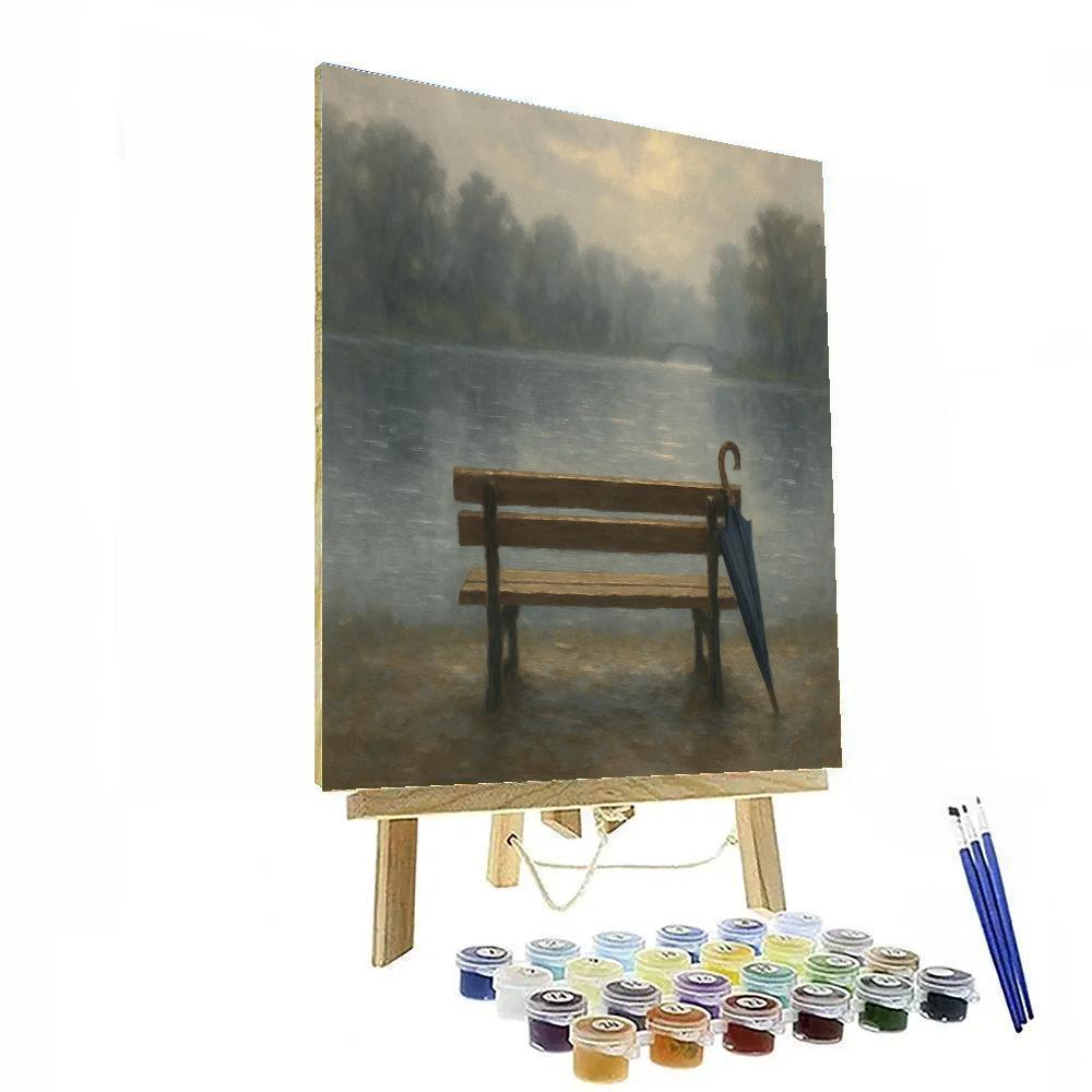 Rainy Day Lake With Umbrella Bench Numbered painting kits