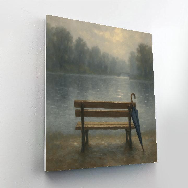 Rainy Day Lake With Umbrella Bench Numbered painting kits