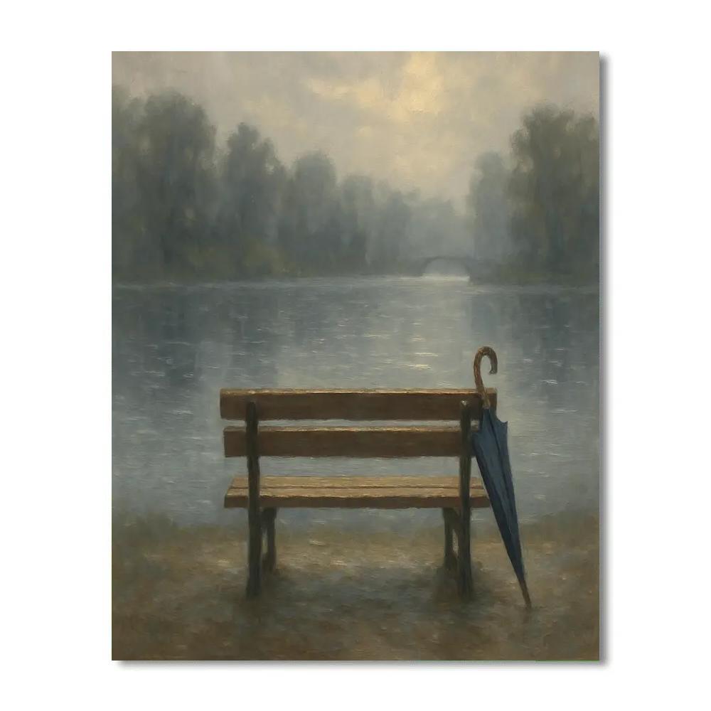 Rainy Day Lake With Umbrella Bench Numbered painting kits