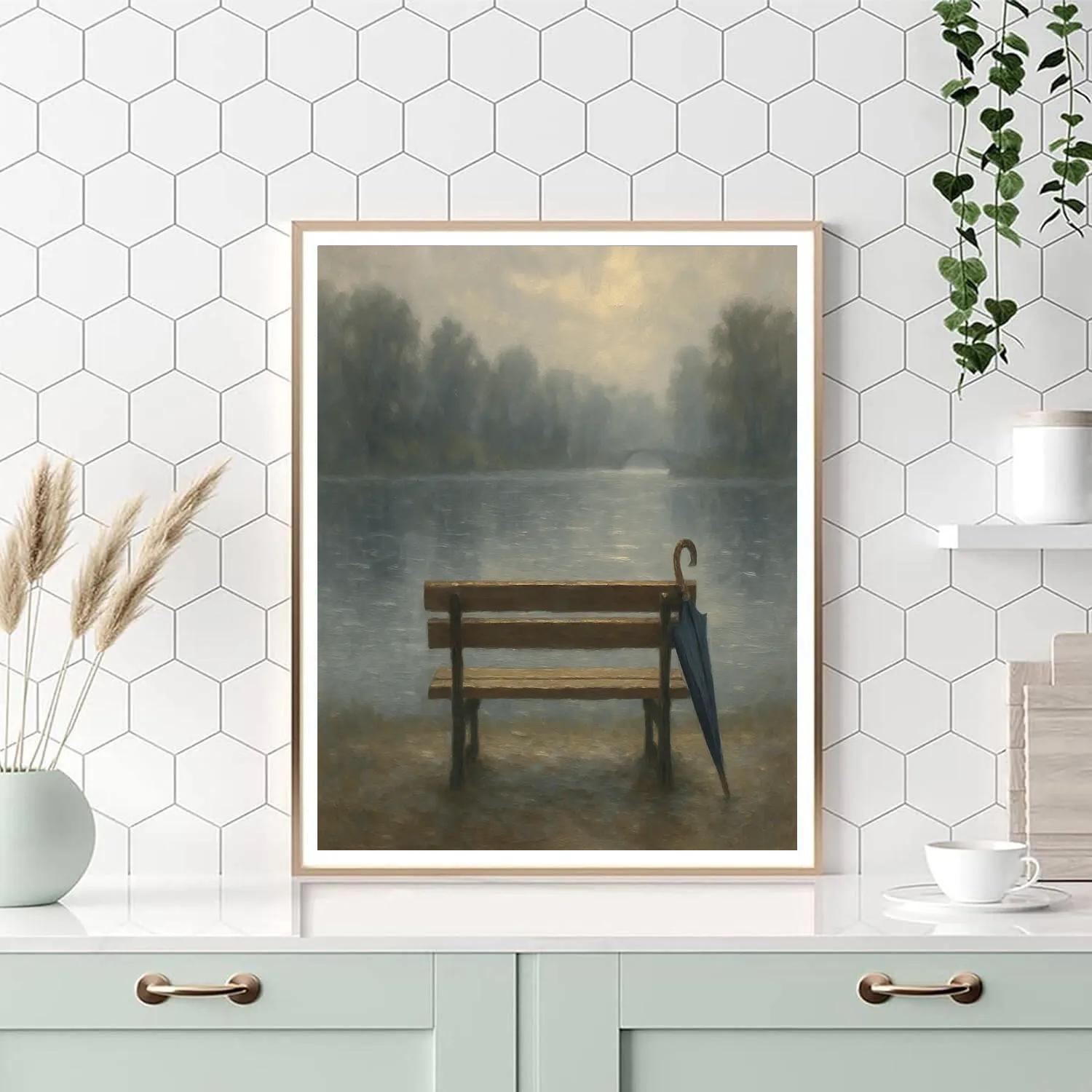 Rainy Day Lake With Umbrella Bench Numbered painting kits