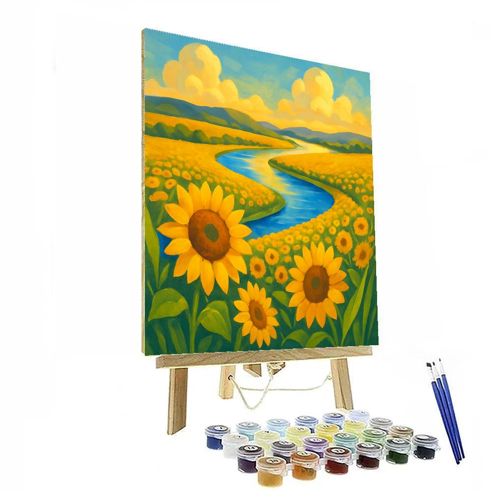 Golden River Bend Through Sunflower Plains Paint by numbers art