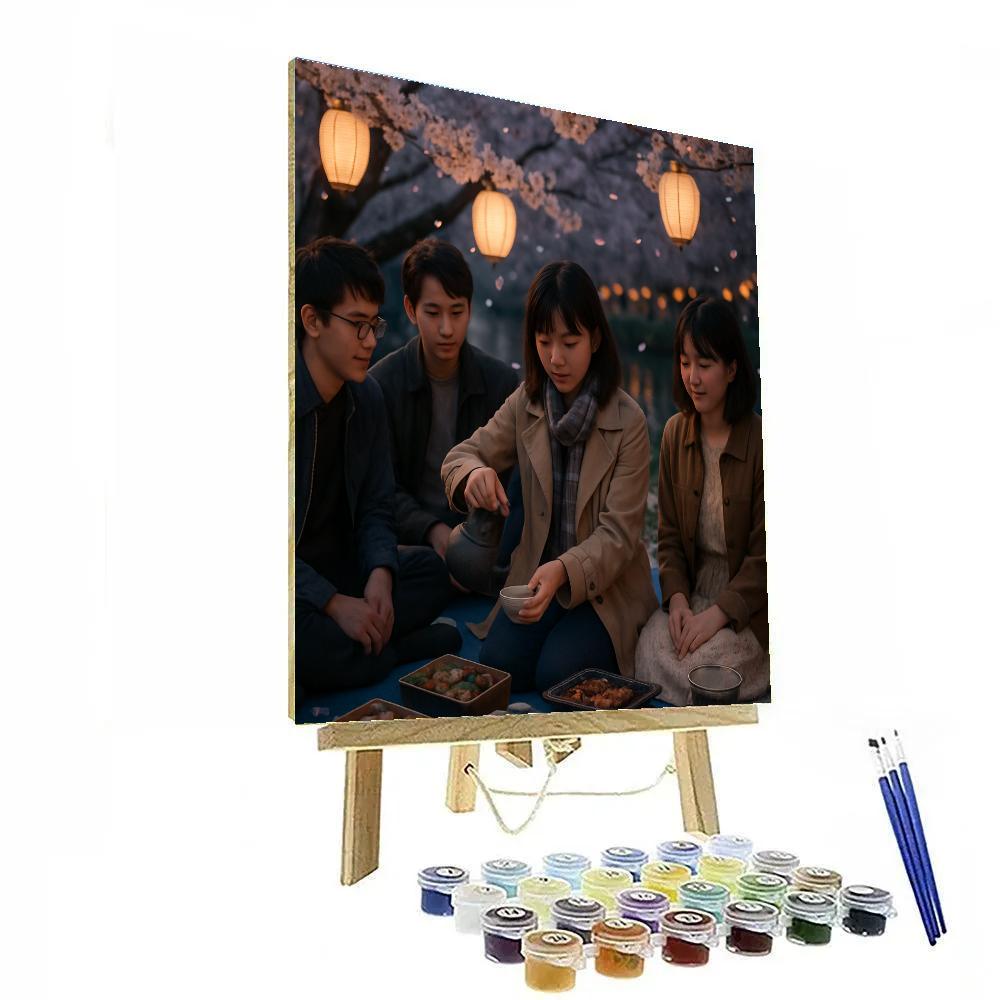 Hanami Riverside Picnic Under Sakura Number painting