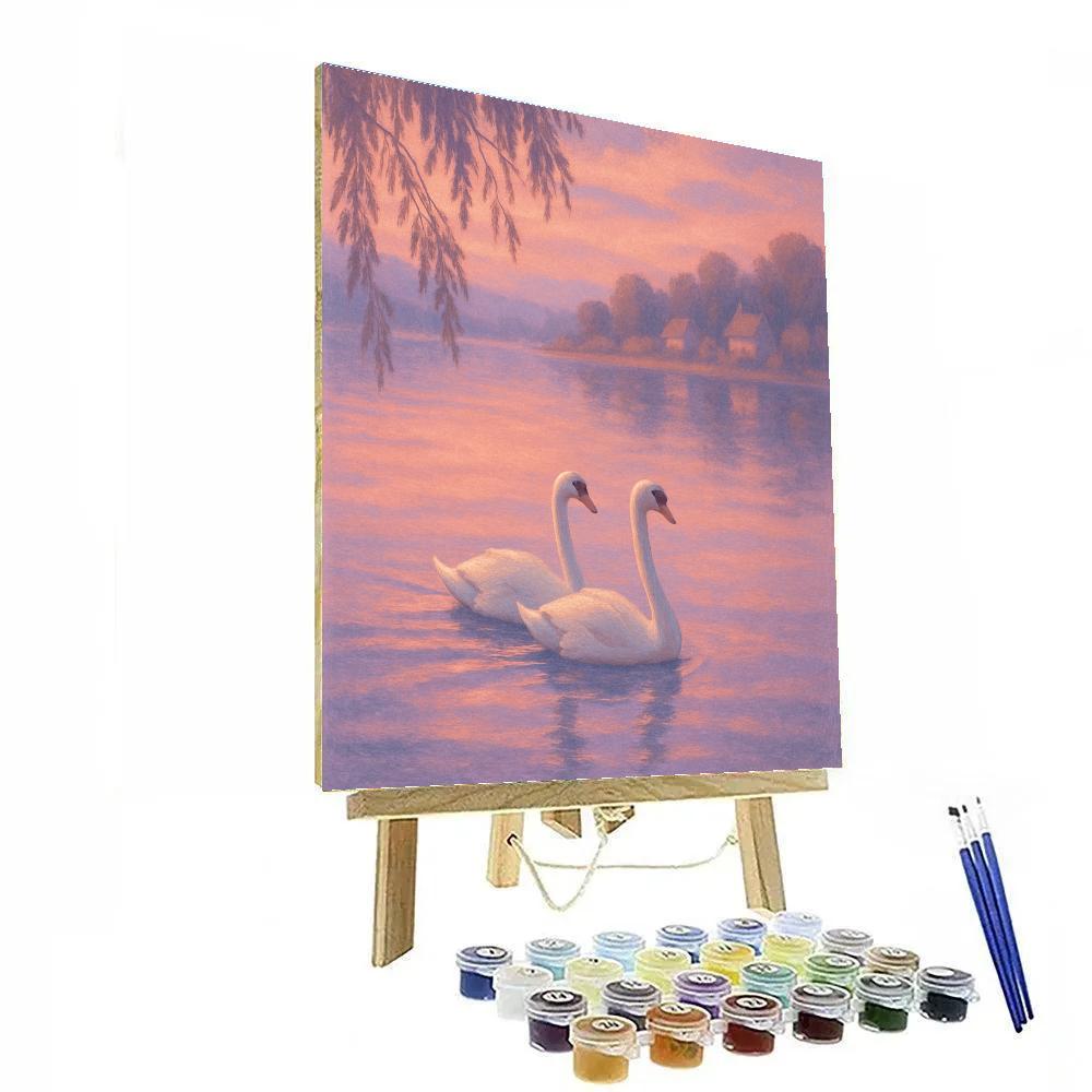 Swans At Rose Gold Twilight Bay Paint by numbers kits