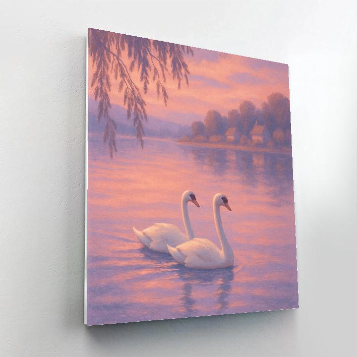 Swans At Rose Gold Twilight Bay Paint by numbers kits