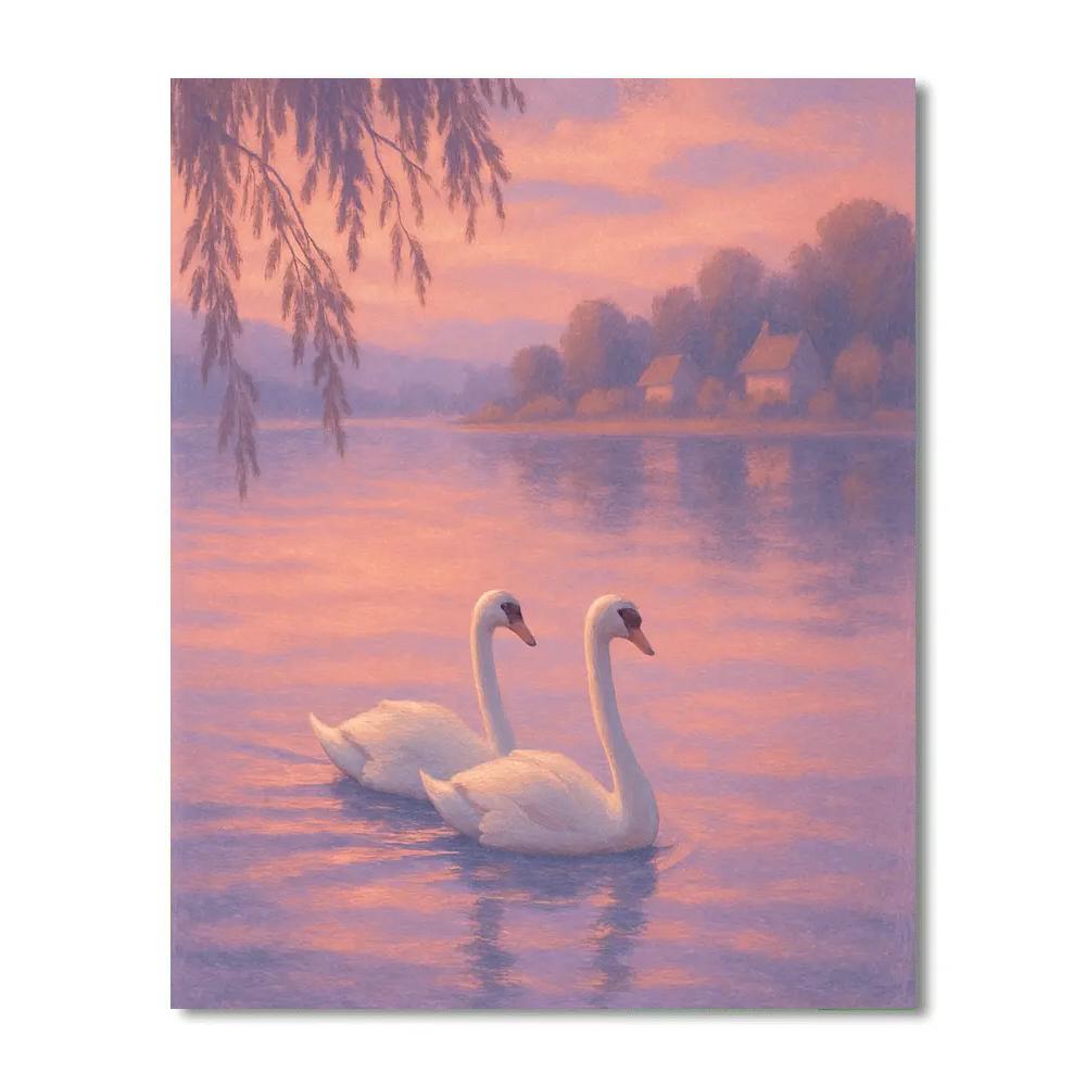 Swans At Rose Gold Twilight Bay Paint by numbers kits