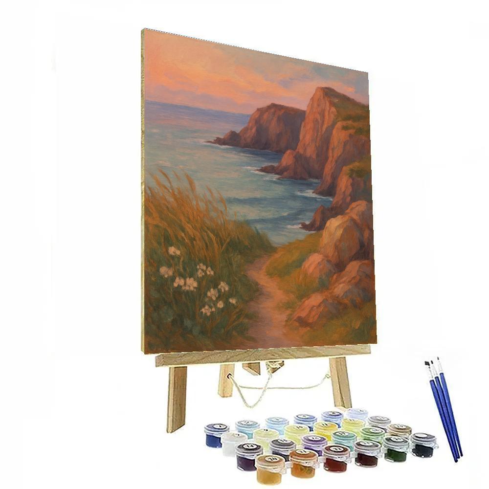 Coastal Cliffs Beneath A Peach Twilight Sky Painting by numbers kit