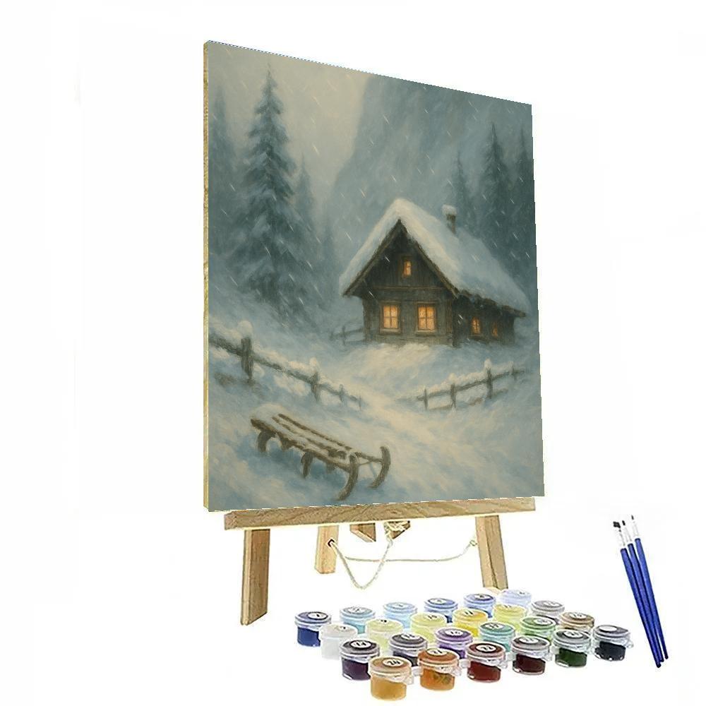 Alpine Chalet Beneath A Snowfall Curtain Numbered painting kits