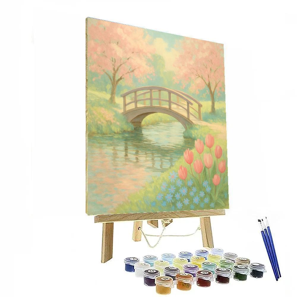 Spring Bridge Over A Glassy Garden Stream Painting by numbers kit