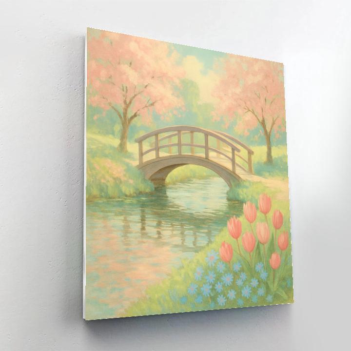 Spring Bridge Over A Glassy Garden Stream Painting by numbers kit