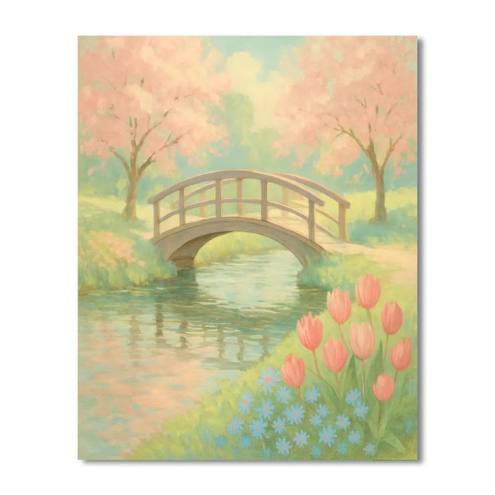Spring Bridge Over A Glassy Garden Stream Painting by numbers kit