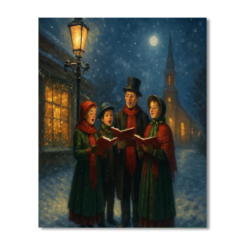 Midnight Carolers In Lantern Snow painting number kit