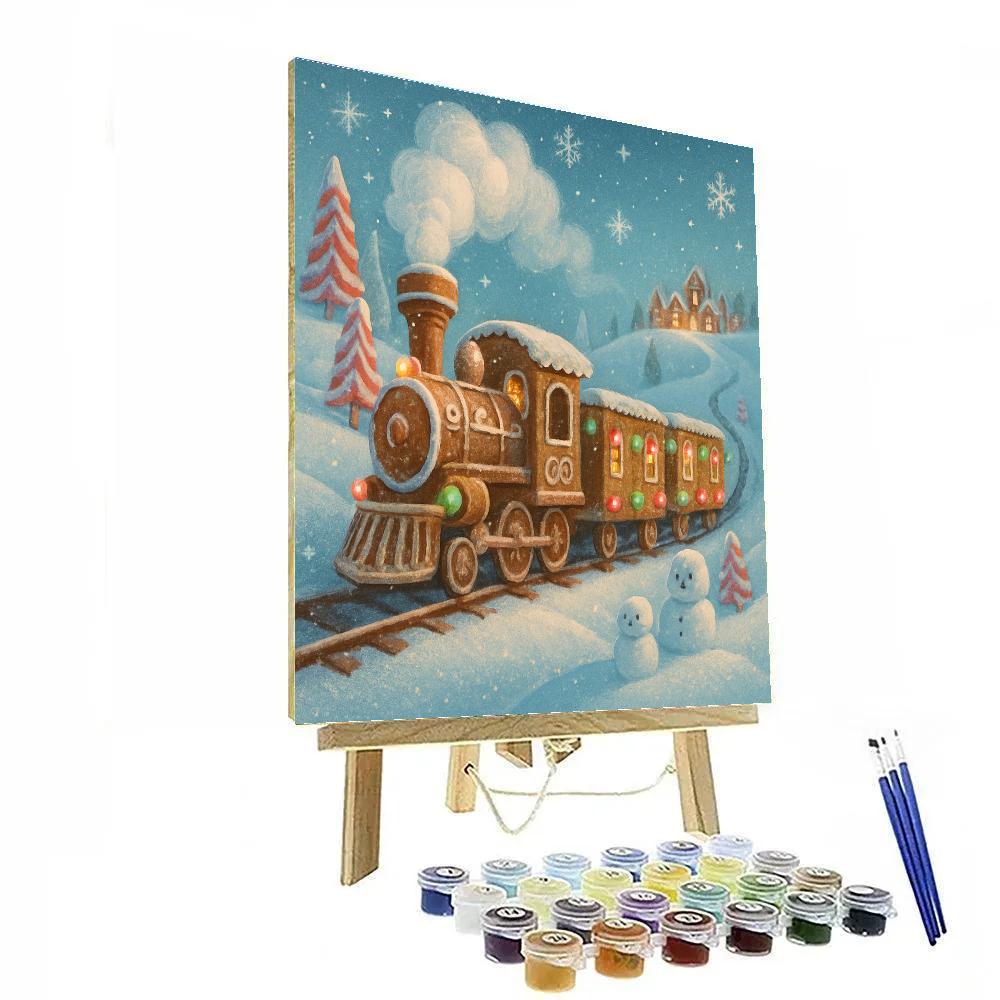 Gingerbread Train Through Candy Snowland Numbered painting kits