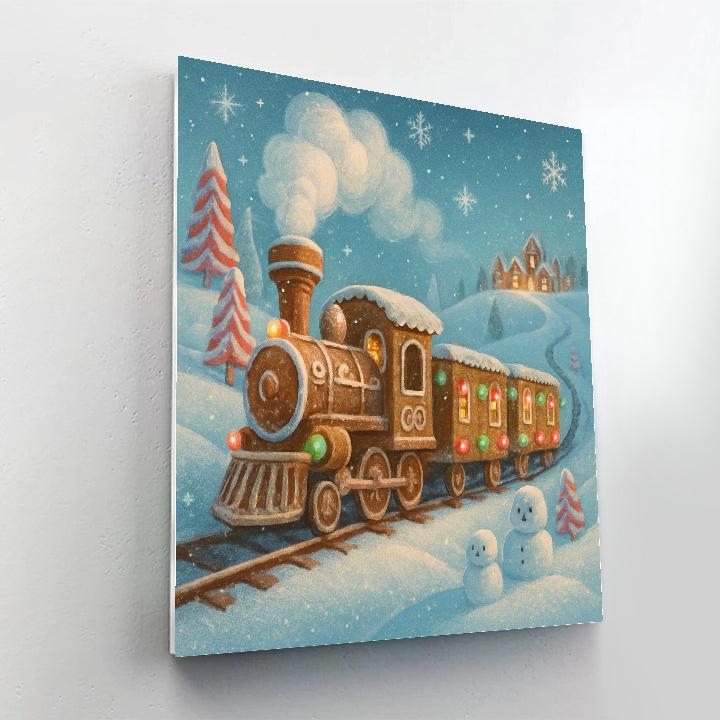 Gingerbread Train Through Candy Snowland Numbered painting kits