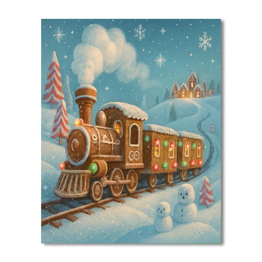 Gingerbread Train Through Candy Snowland Numbered painting kits