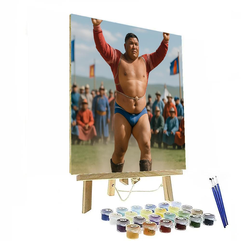 Naadam Wrestling Victory On Mongolian Steppe paint by color