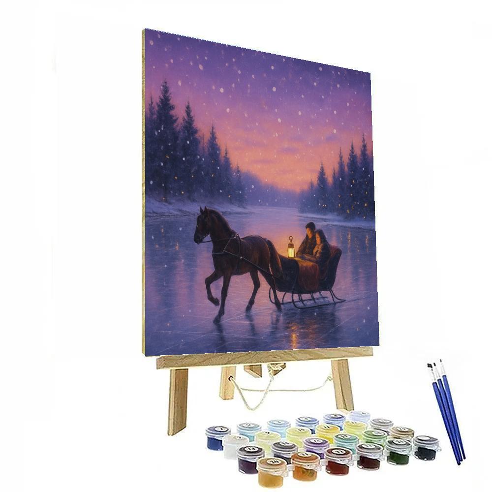 Twilight Sleigh Ride Over Frozen Lake paint by color