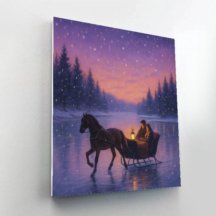 Twilight Sleigh Ride Over Frozen Lake paint by color