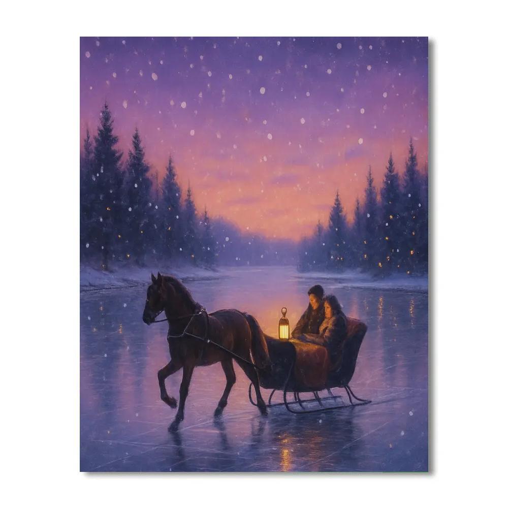 Twilight Sleigh Ride Over Frozen Lake paint by color