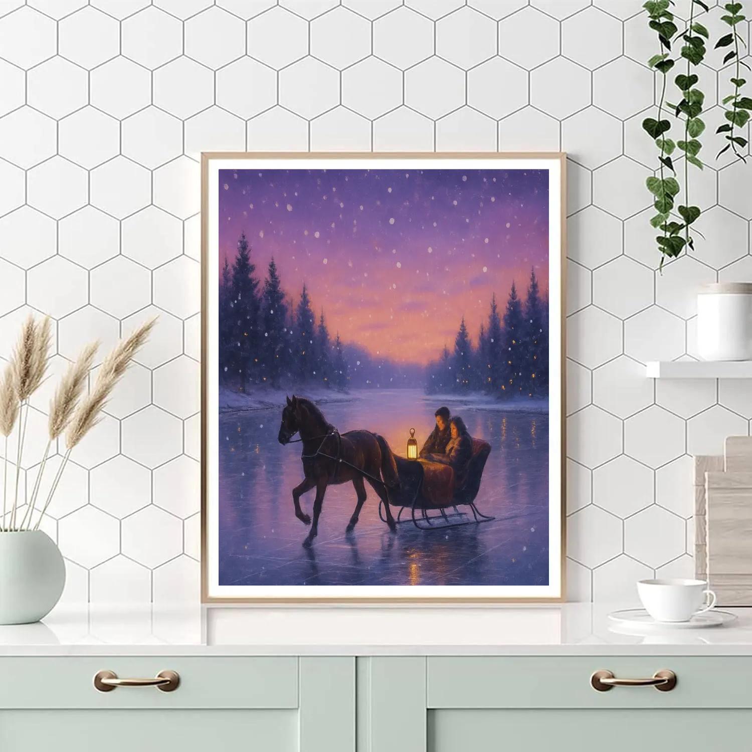 Twilight Sleigh Ride Over Frozen Lake paint by color