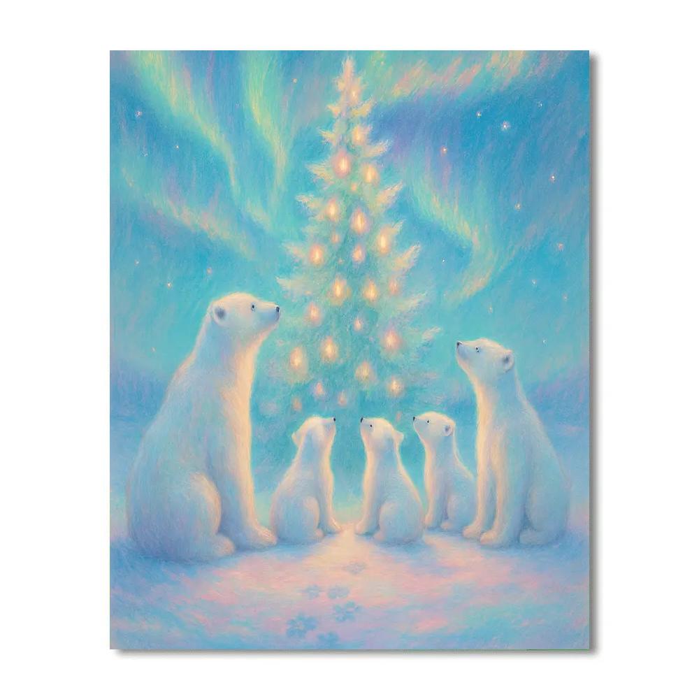 Polar Bears At The Aurora Tree Paint by numbers art