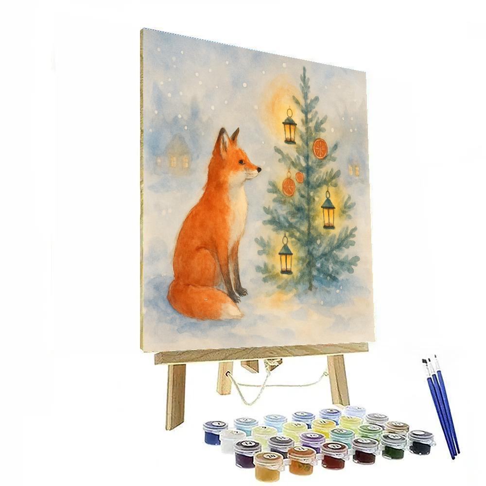 Winter Fox Beside The Lantern Tree Painting by numbers kit