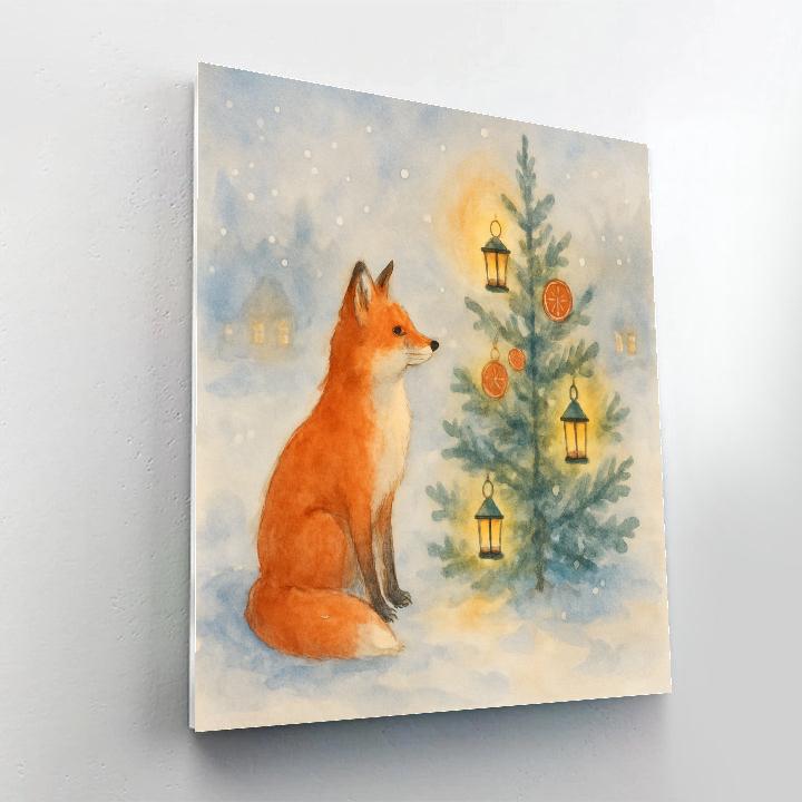 Winter Fox Beside The Lantern Tree Painting by numbers kit