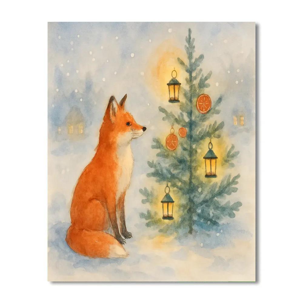 Winter Fox Beside The Lantern Tree Painting by numbers kit