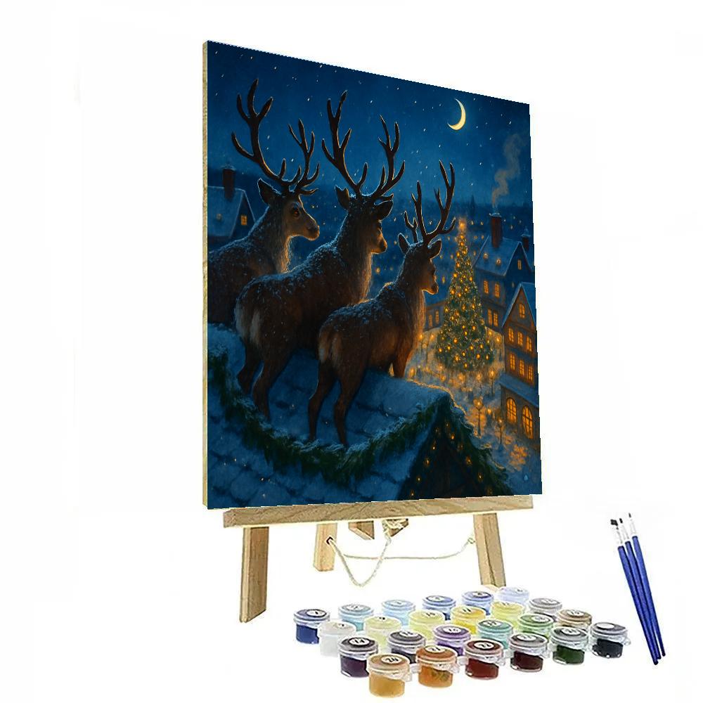 Snowy Rooftop Reindeer Watch Paint by numbers art