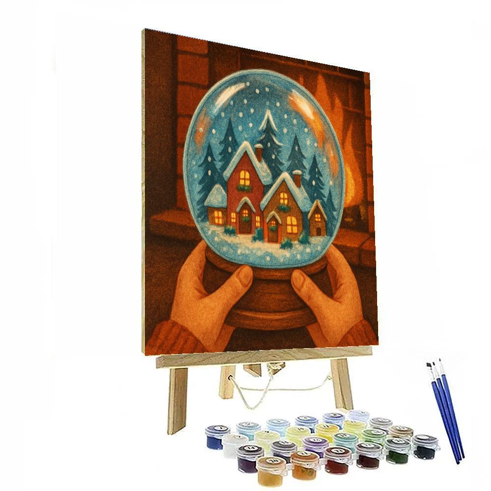 Snow Globe Town At Fireplace Glow Paint by numbers art