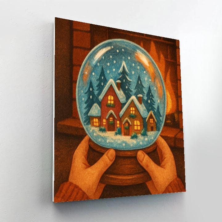Snow Globe Town At Fireplace Glow Paint by numbers art