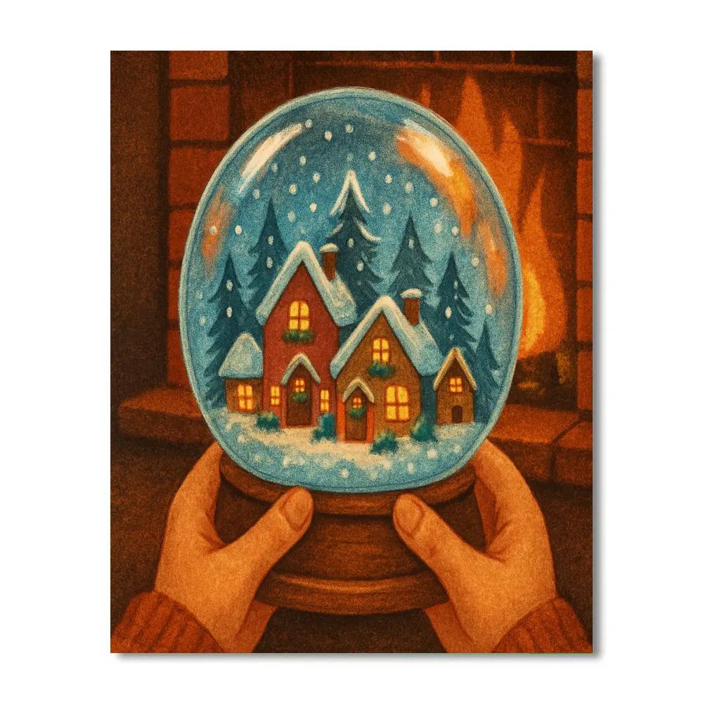 Snow Globe Town At Fireplace Glow Paint by numbers art
