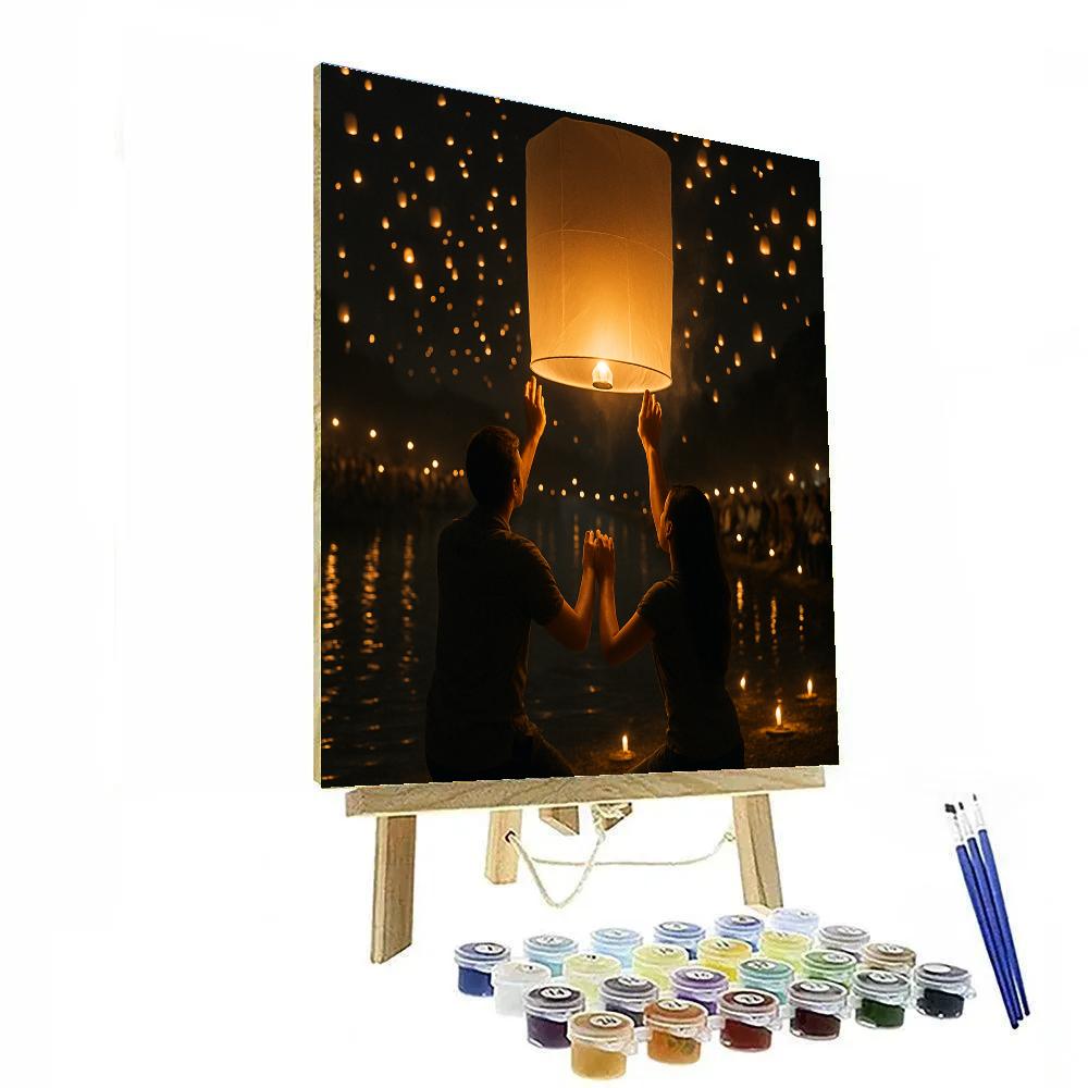 Yi Peng Lantern Release Over Chiang Mai River painting number kit