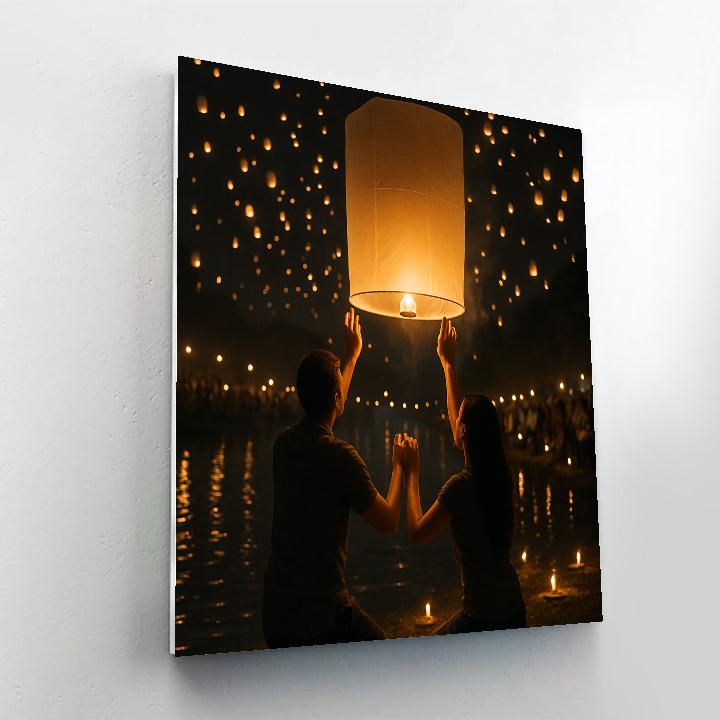 Yi Peng Lantern Release Over Chiang Mai River painting number kit