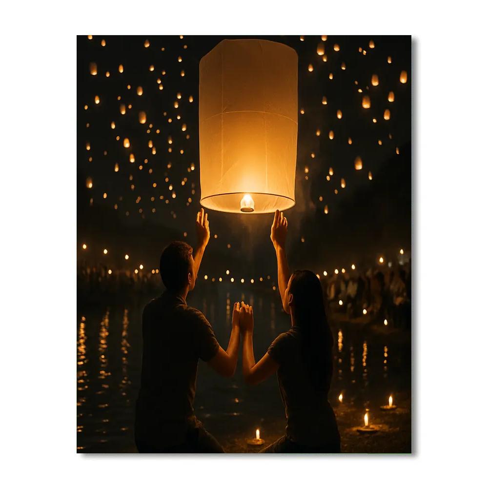 Yi Peng Lantern Release Over Chiang Mai River painting number kit