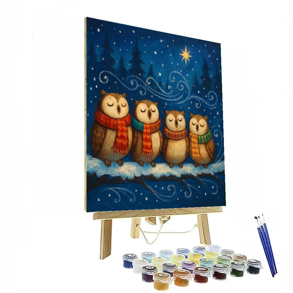 Starlit Choir Of Winter Owls Number painting