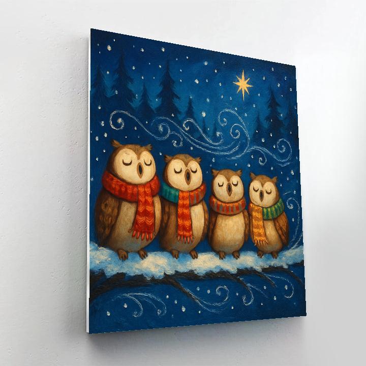 Starlit Choir Of Winter Owls Number painting